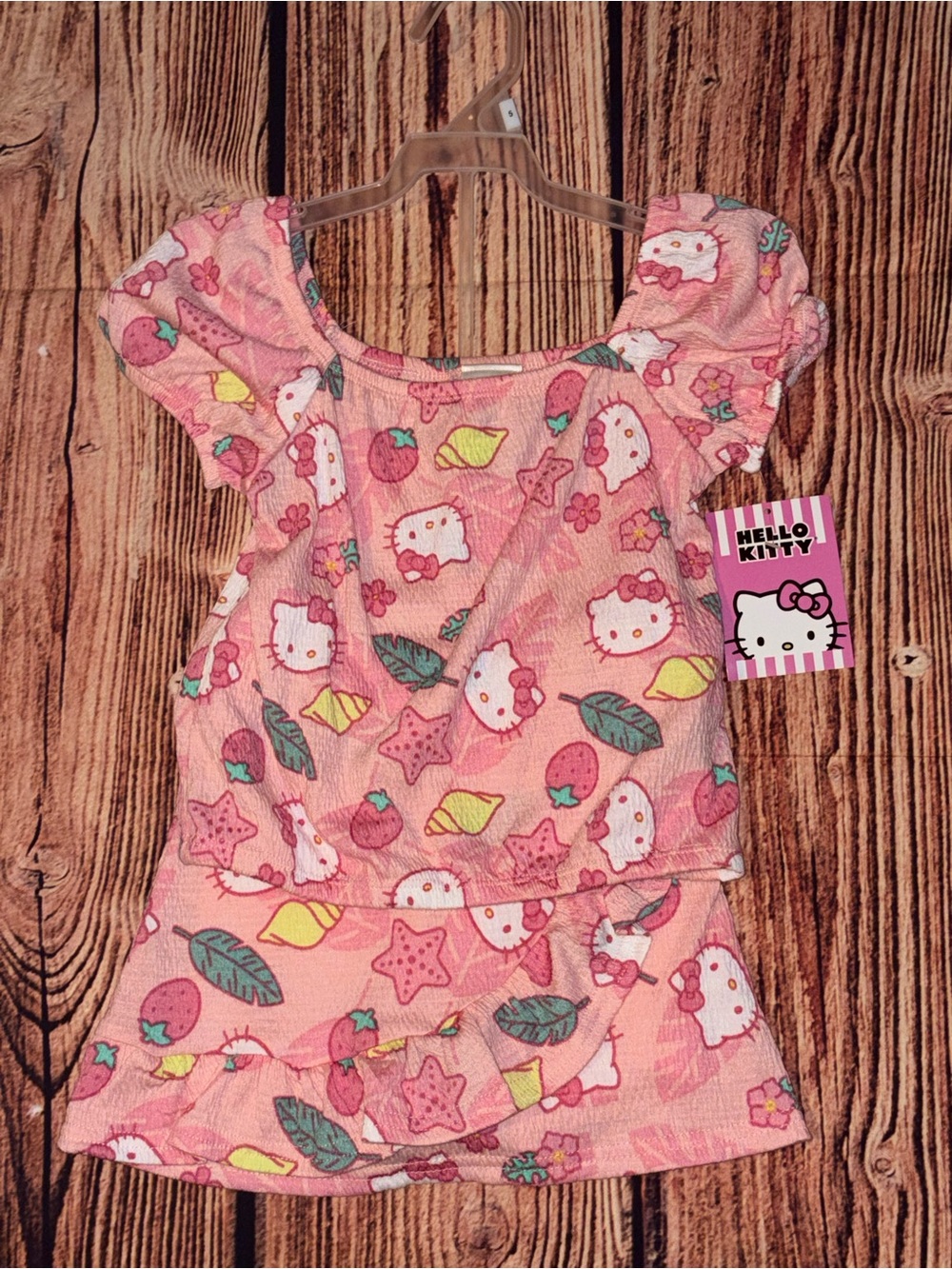 Sanrio Hello Kitty Pink Fruit Print Kids Set with Ruffle Skort